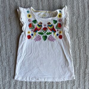 Mini Boden White Tee with Parrot Embroidery size 7-8